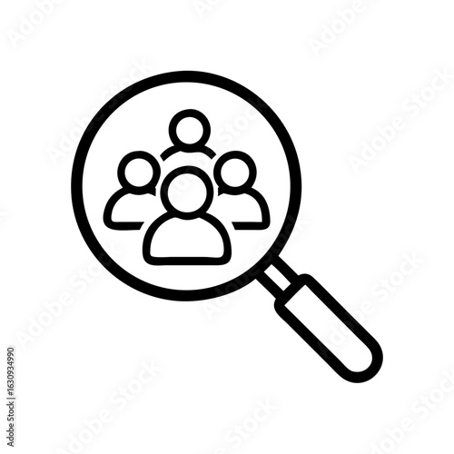 Magnifying glass revealing a group of people, symbolizing focus on a team. Representing the essence of investigation, the image tells a story of insight. 