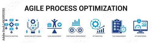 Agile Process Optimization Modern and clean web banner illustration featuring thematic icons for visual communication