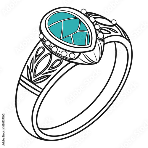 A sterling silver ring with a beautiful turquoise inlay, a classic and rustic design on a clean background