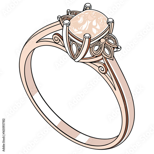 An elegant rose gold ring with a single, stunning opal stone, isolated on a clean background