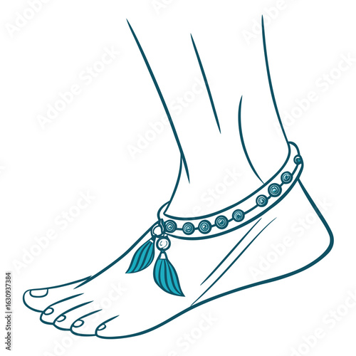 A simple and stylish turquoise anklet with a small stud design and a polished silver chain, isolated on white
