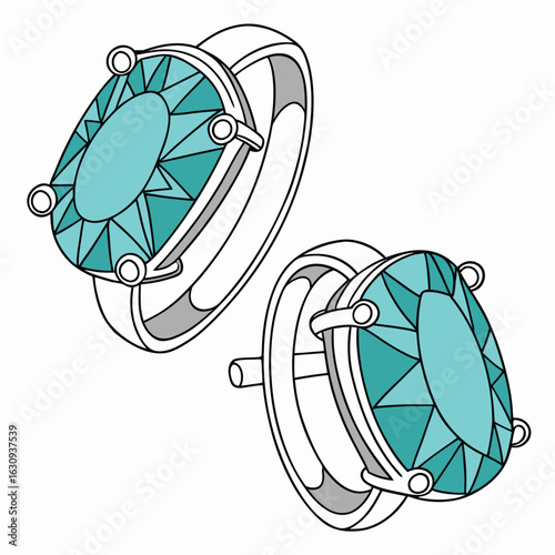 A pair of simple and stylish turquoise stud earrings with a polished silver setting, isolated on white