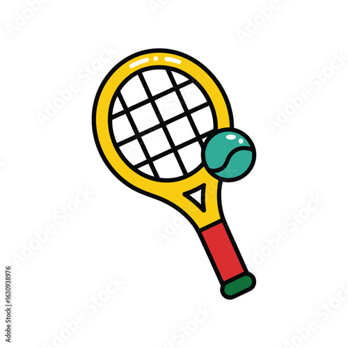 Yellow tennis racket with teal ball sport equipment