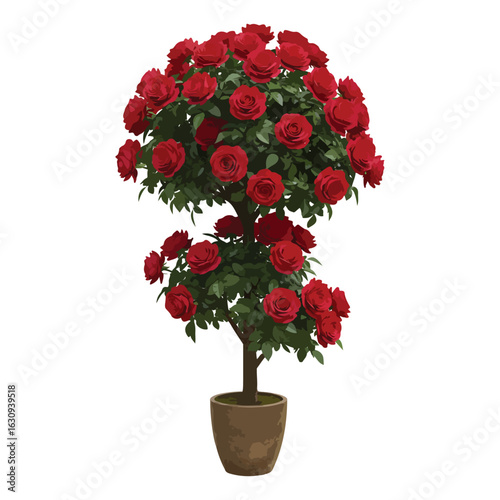 Elegant Red Rose Topiary in Pot - A Symbol of Love and Beauty Adds a Touch of Sophistication to Any Space