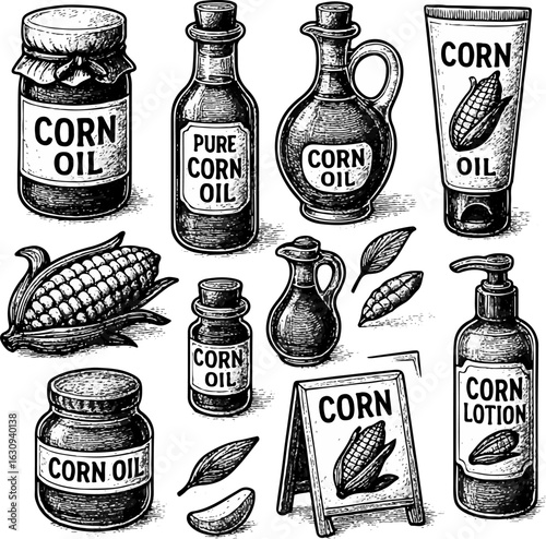 Vintage Corn Oil Jar Illustration for Frying