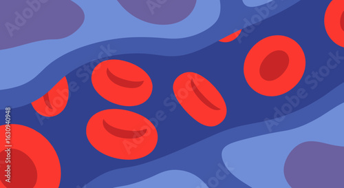 Red blood cells flowing in a blood vessel