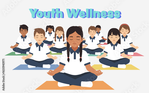 Group of diverse ethnicity students meditating in a wellness class