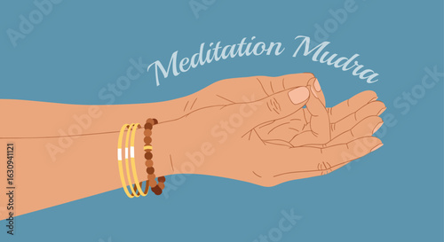 Female hands performing a meditation mudra with bracelets