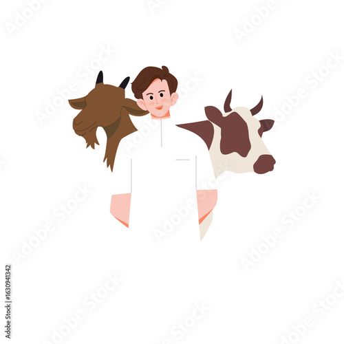 Boy with cow and sheep