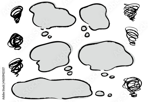 もやもやとした不安や不満の漫符アイコンと吹き出しセット ベクター