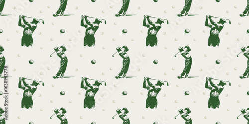 Elegant Golfer Swing Seamless Pattern with Golf Balls Golfing Vector Illustration