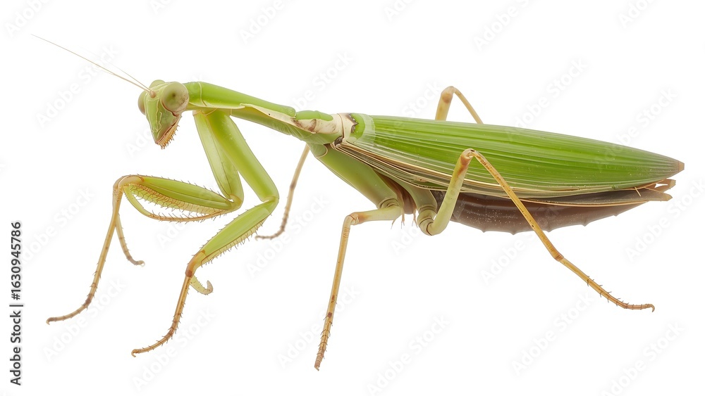 Close-up of a Green Praying Mantis on White Background Close-up of a Green Praying Mantis on White Background