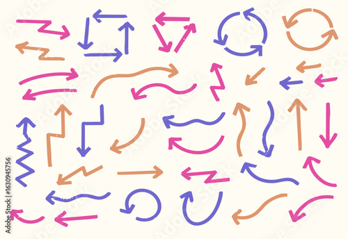 手書きの矢印のイラストセット　カラー