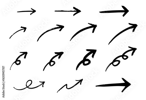 手書きの矢印のイラストセット　ベクター黒