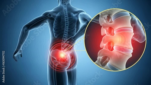 Detailed illustration of human body with lower back pain