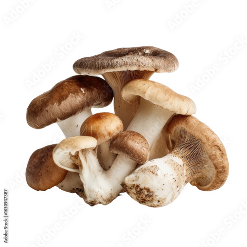 Fresh Edible Mushrooms Assortment on White Background