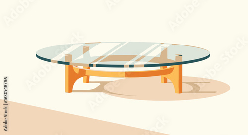 Glass Coffee Table with Wooden Base Vector Art
