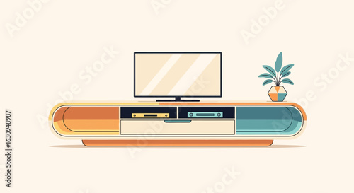 Modern Minimalist TV Console Vector Illustration
