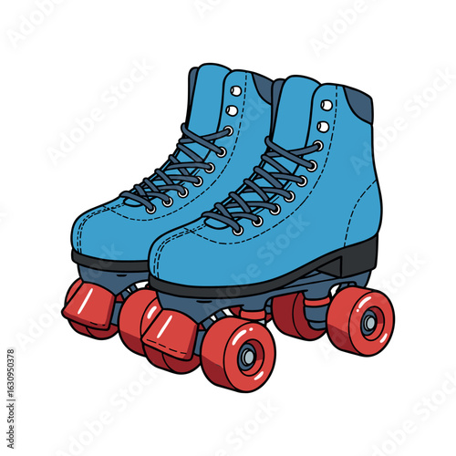 Blue roller skates with red wheels. Vector illustration