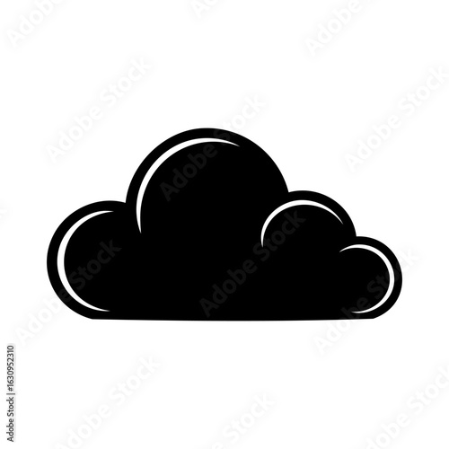 Simple black cloud icon in minimal style. Perfect for weather apps, cloud storage symbols, or digital interface design