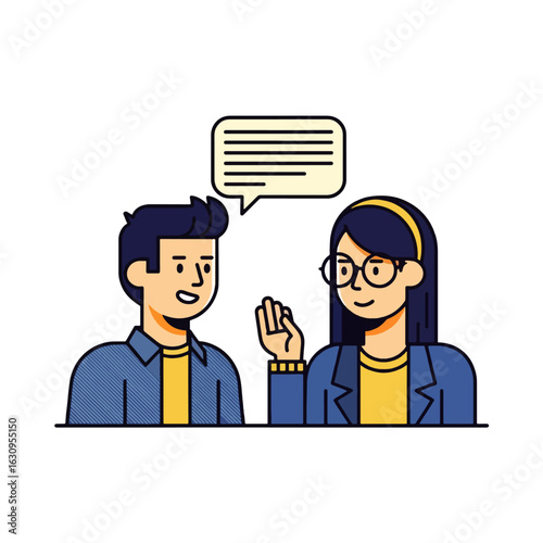 Two people engaged in a conversation, one speaking and the other listening attentively.