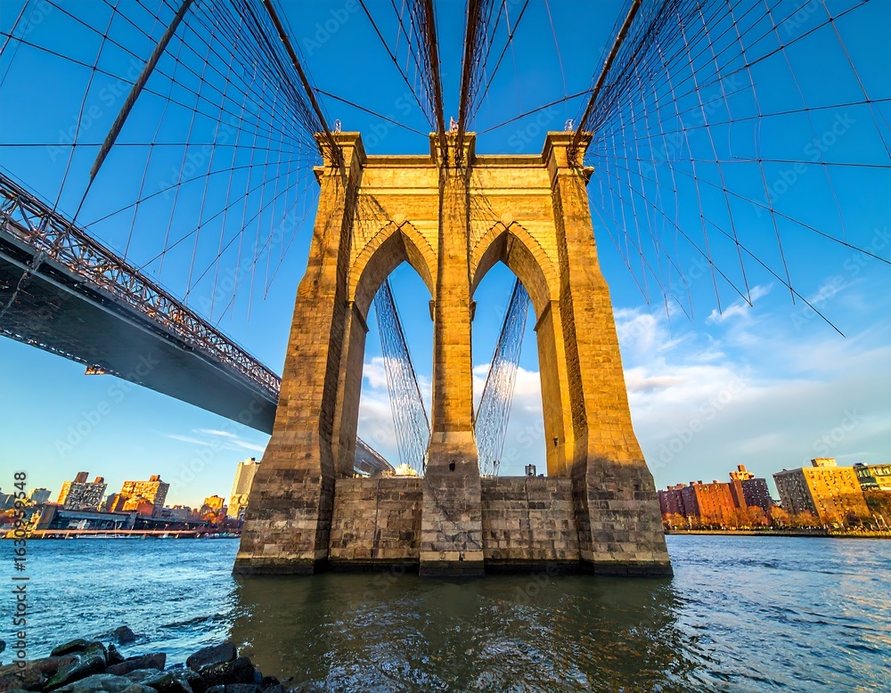 Fototapeta premium Iconic city bridge, sunrise view