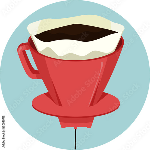 Coador de café vermelho com filtro de papel