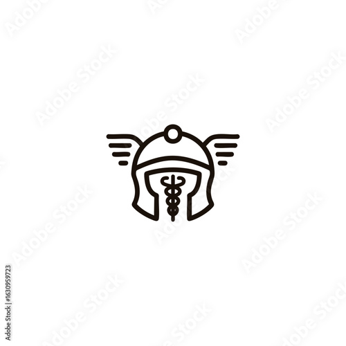  icon style illustration of Hermes, the Greek messenger god, featuring his winged helmet and caduceus staff