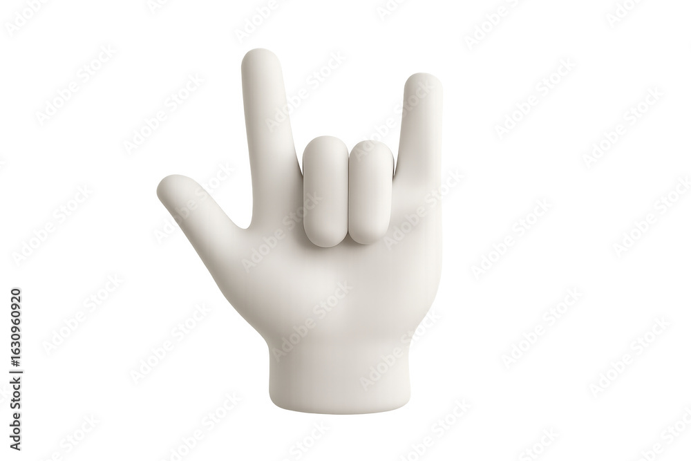 Obraz premium Transparent background 3d cartoon hand in white making rock and roll gesture, perfect for music, entertainment, and concert-themed designs