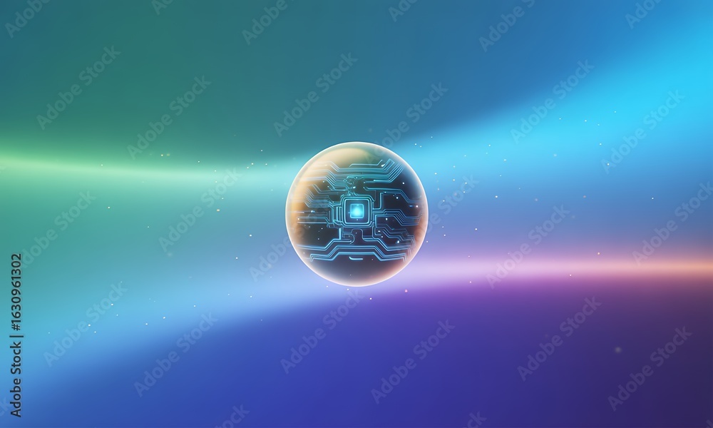 Fototapeta premium Futuristic Technology Sphere with Circuitry on Gradient Background
