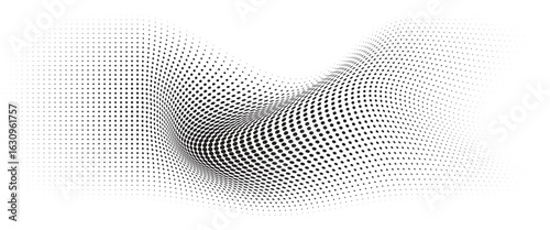 Flowing Wave Dot Halftone Pattern: Curve Gradient Shape on Transparent Background. Suitable for AI, Tech, Network, Digital, Science, and Technology Themes.