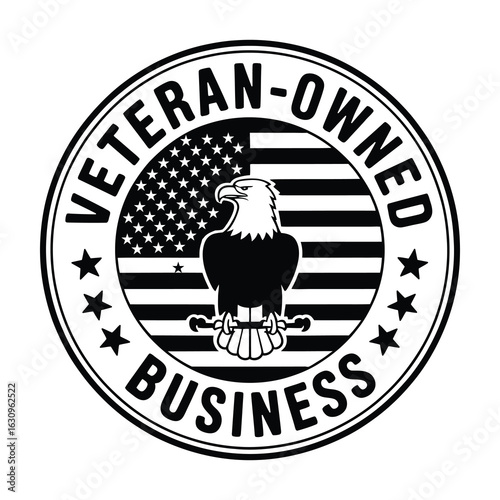 Veteran owned business emblem with american flag and bald eagle