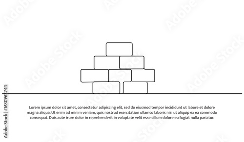 Continuous line design of pile of bricks. Single line decorative element drawn on white.