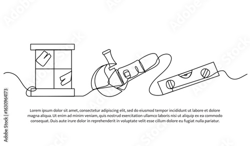Continuous line design of build tool. Single line decorative element drawn on white.