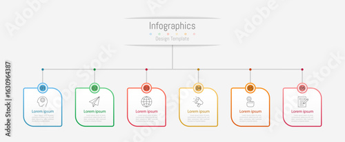 Infographic 6 options design elements for your business data. Vector Illustration.