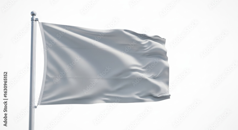 Fototapeta premium Blank Silver Flag Flapping in Wind on Clear Sky Background