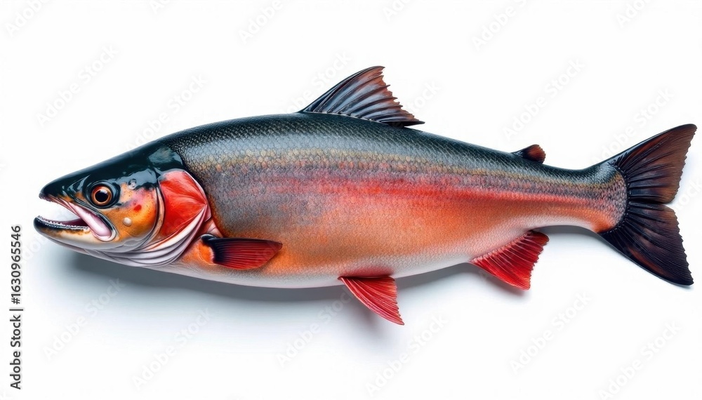 Obraz premium Large Atlantic salmon, scales glistening, isolated , pink, giant
