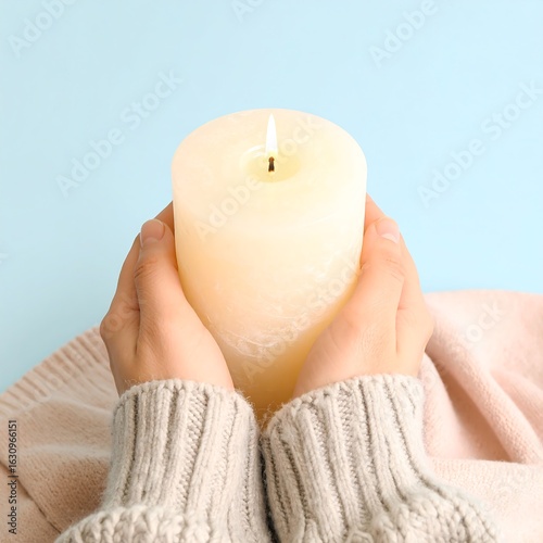 Hands holding a lit candle