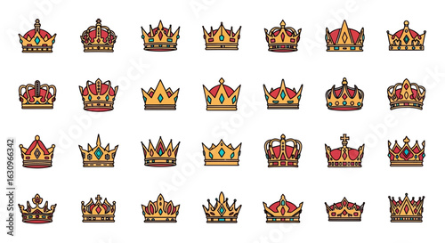 Collection of stylish royal crowns and regal symbols perfect for design projects