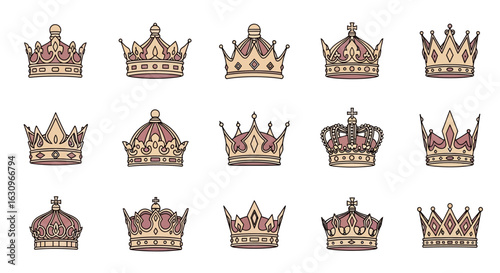 Discover regal elegance with this collection of ornate, stylish crowns perfect for luxury branding and royal themes.