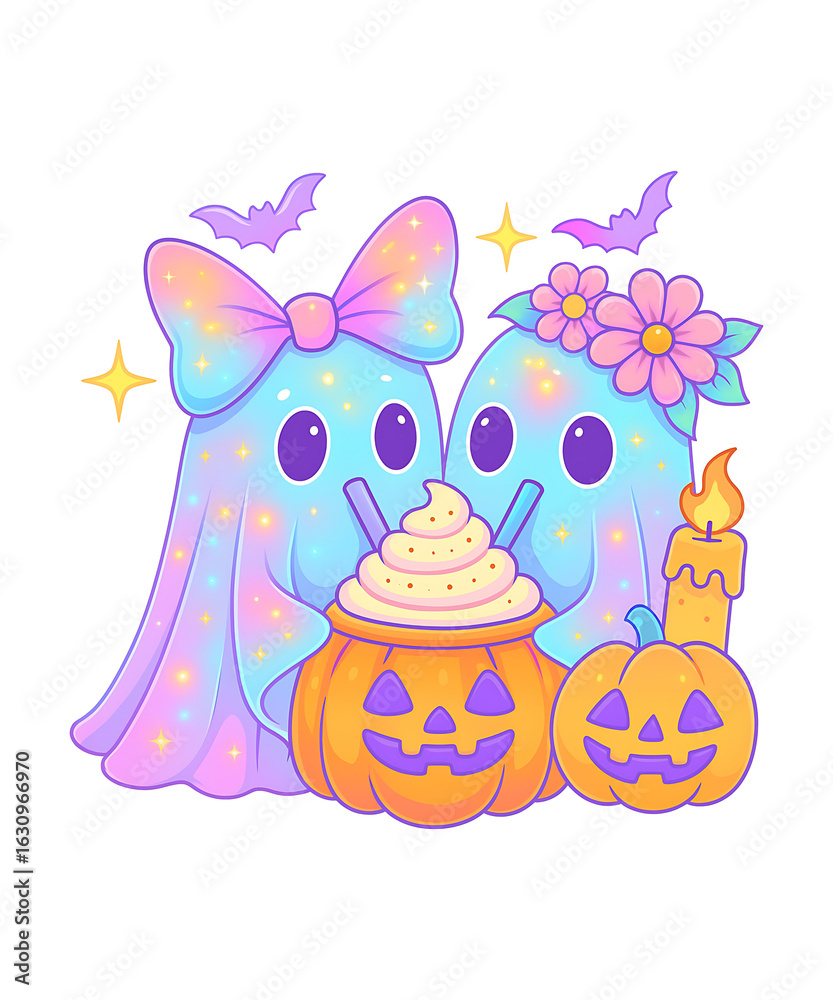 Fototapeta premium Holographic Pastel Ghosts PNG T shirt
