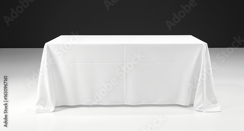 White Tablecloth on Rectangular Table Clean Minimalist Studio Setup for Mockup and Presentatio