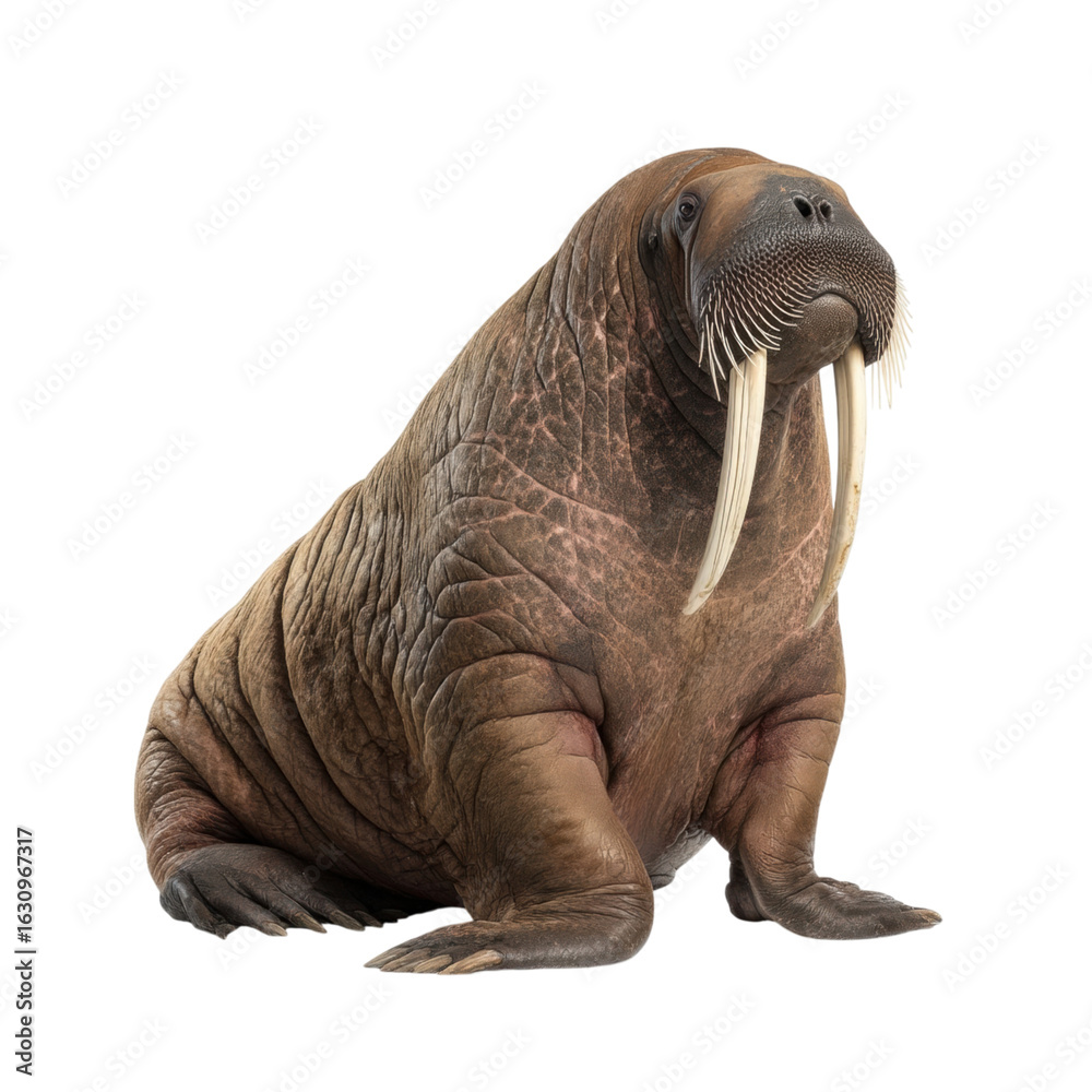 Fototapeta premium Realistic Illustration of a Walrus Sitting on a White Background