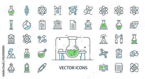 Explore scientific discovery with modern icons for research, innovation, and laboratory experiments