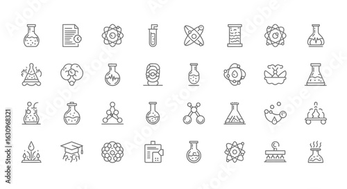 Explore scientific discovery with these essential chemistry and biology line icons for research and education