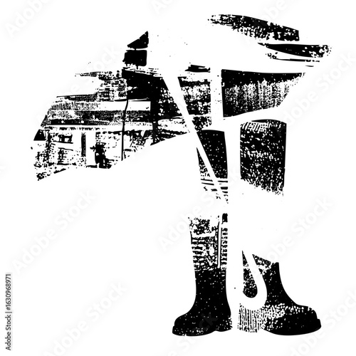 Vector Abstract figure composed of geometric shapes and lines.