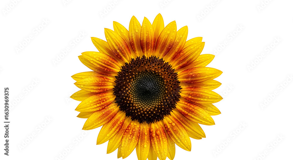 Fototapeta premium Close up of a vibrant sunflower with yellow petals isolated against a clean transparent background showcasing its intricate details