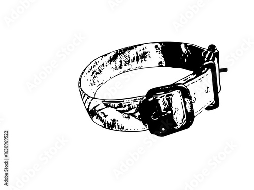Vector Detailed of a leather wristband with a metal buckle.