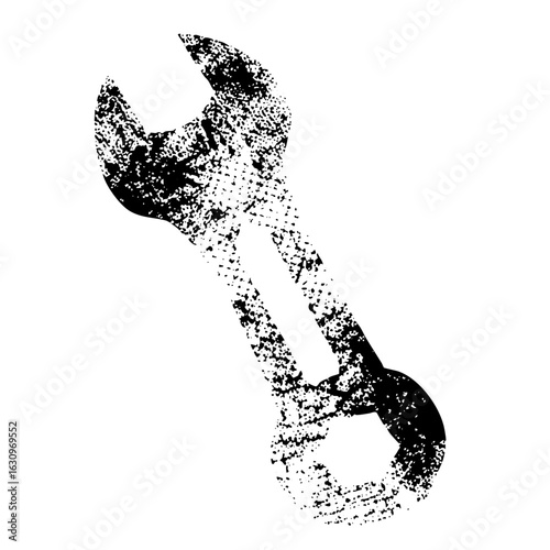 Vector Distressed wrench depicts mechanical repair tools.