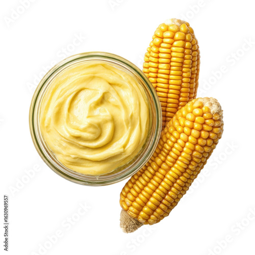 Delicious Creamy Corn Spread with Fresh Corn on White Background
